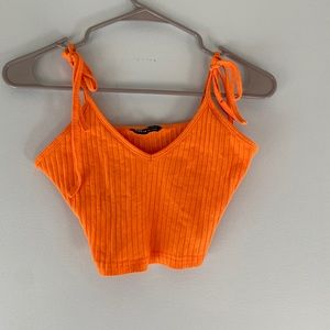 Orange Cropped Tank with Tied Straps